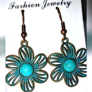 Beautiful turquoise flower dangle earrings